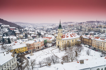 Fototapeta na wymiar Bird eye view of Szekszard at winter