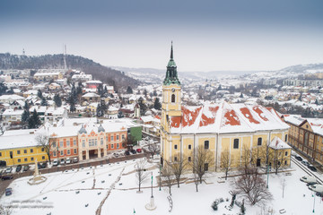 Naklejka premium Bird eye view of Szekszard at winter