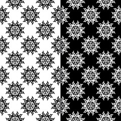 Black and white floral seamless patterns. Set of backgrounds