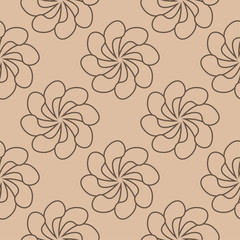 Brown floral seamless pattern on beige background