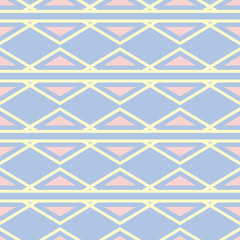 Geometric blue seamless pattern with beige and pink elements