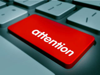 Fototapeta premium Red ATTENTION Button on Computer Keyboard. 3D render.