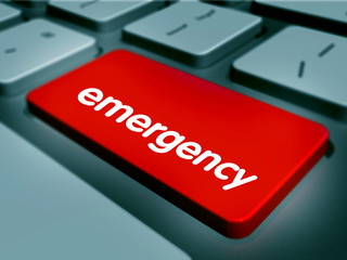 Fototapeta premium Red EMERGENCY Button on Computer Keyboard. 3D render.