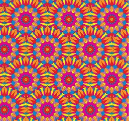 Seamless repeating pattern of colored mandalas