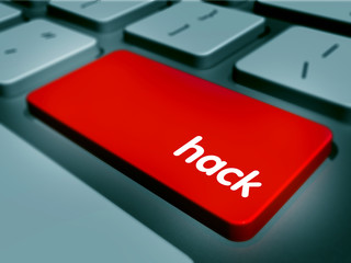 Fototapeta premium Red HACK Button on Computer Keyboard. 3D render.
