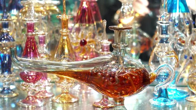 Colorful glass lamps and souvenirs at the Grand Bazaar. Istanbul, Turkey. HD video clip