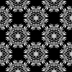 White floral seamless pattern on black background