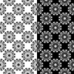 Black and white floral seamless patterns. Set of backgrounds