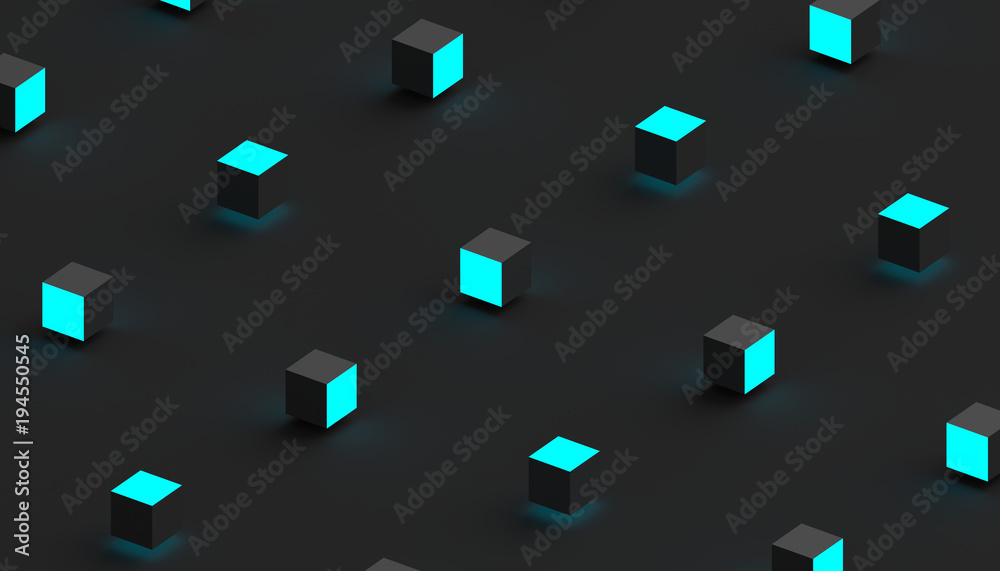 Poster Abstract 3d rendering of geometric shapes. Computer generated minimalistic background with cubes. Modern design for poster, cover, branding, banner, placard