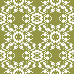 White floral seamless pattern on olive green background