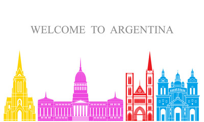 Argentina set. Isolated Argentina architecture on white background
