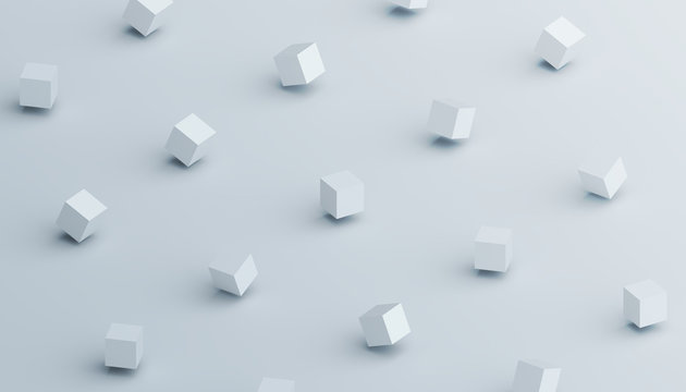 Abstract 3d rendering of geometric shapes. Computer generated minimalistic background with cubes. Modern design for poster, cover, branding, banner, placard