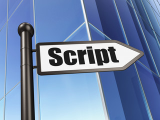 Programming concept: sign Script on Building background, 3D rendering