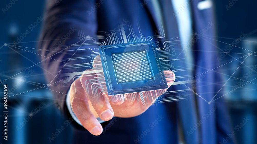 Poster processor chip and network connection - 3d render