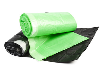 roll of plastic garbage bags isolated on white background