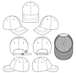 Baseball Cap fashion flat technical drawing template