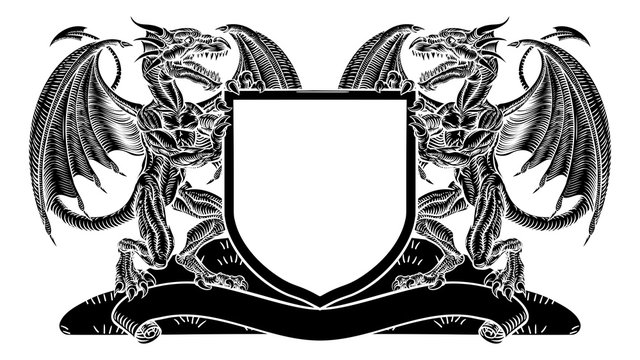 Dragon Heraldry Crest Coat of Arms Shield Emblem