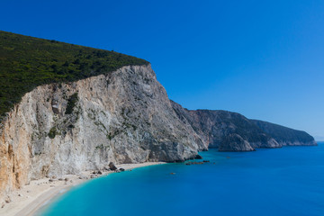 katsiki beach, rocks, deep blue sky and sea, lefkas, lefkada, greece