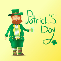 St. Patrick's day. Calligraphic inscription. Fat cartoon character with a red beard