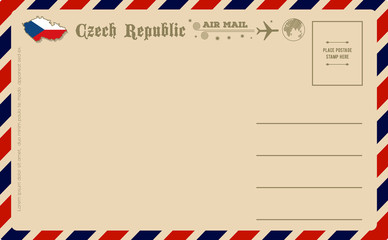 Vintage postcard with map of Czech Republic