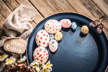 Easter eggs on a plate