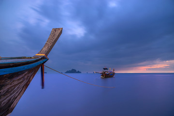 Traditional long-tail boat on the beach in Krabi  Thailand