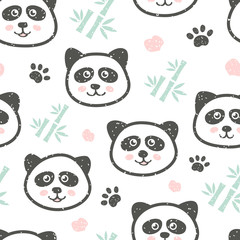 Childish seamless pattern with cute panda and bamboo. Creative texture for fabric