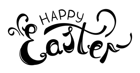 Happy Easter. Vector card with handwritten calligraphy text on white background. Lettering card