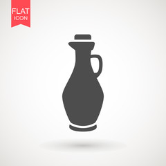 Olive oil bottle icon flat. Glass jug icon. Simple black pictogram on white background. Illustration symbol. Vector Art Illustration