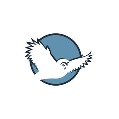 emblem of flying owl on blue round