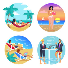 Obraz na płótnie Canvas Business Summer Seaside Set Vector Illustration