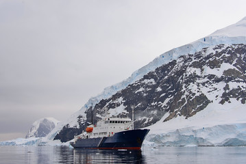 Expedition ship in Antarctic sea