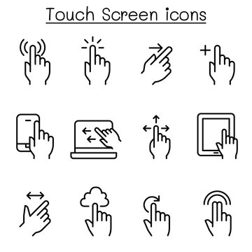 Touch screen icon set in thin line style