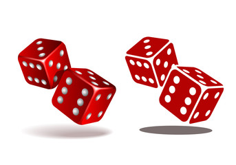 Red dice with white pips on the white background