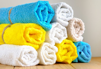 Fototapeta na wymiar Rolled cotton towels