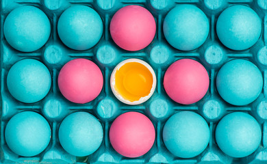 Pastel eggs painted in tray, vibrant design