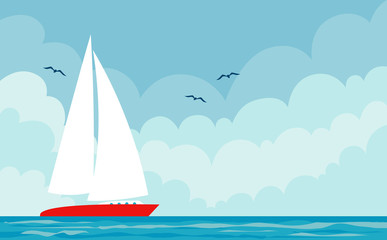 Vector seascape with boat