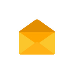 Opened empty golden yellow envelope icon sign flat design vector illustration isolated on white background
