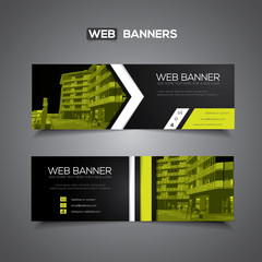 Abstract vector banner for web template with black and green colors