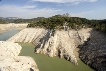 Empty lake at Bimont Dam near Aix en Provence, France.