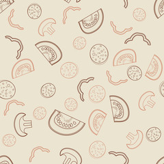 Seamless background with sliced ingredients for Italian pizza. Fast food background. Vector illustration