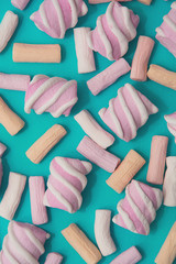 Multicolored marshmallow. Background or texture of colorful mini-marshmallows. Background.