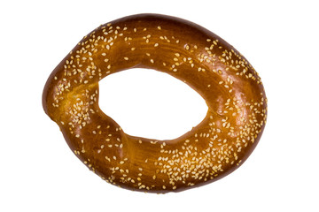 Bagel with sesame seeds isolated on white background