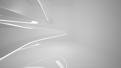 White smooth abstract architectural background. Night view with illumination. 3D illustration and rendering