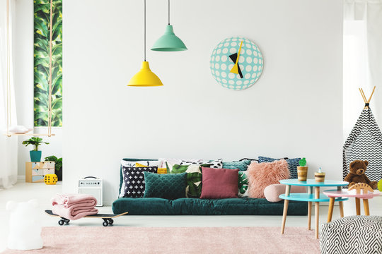 Colorful playroom with sofa