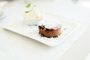 Beautiful souffle and vannila ice cream