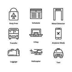 9 airport line icons.