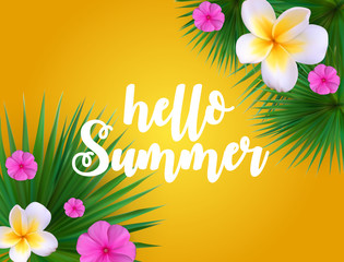 Hello Summer Natural Floral Background with Frame Vector Illustration