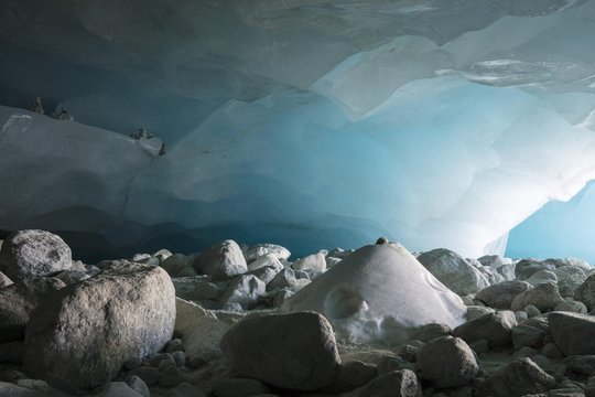 Ice cover in the glacier cave, Zinal Glacier, Zinal, Val d' Anniviers, Valais, Switzerland, Europe