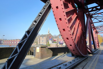 Shadwell Basin Bridge, a bascule road bridge dating from the early 1930s, Wapping, London, UK